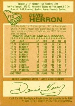 1978-79 O-Pee-Chee #172 Denis Herron Back
