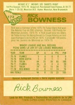 1978-79 O-Pee-Chee #173 Rick Bowness Back