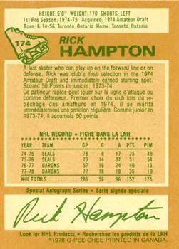 1978-79 O-Pee-Chee #174 Rick Hampton Back