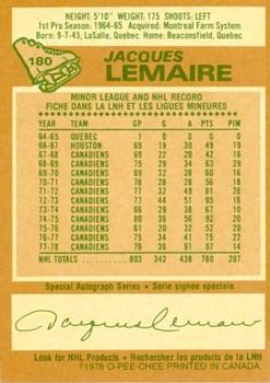 1978-79 O-Pee-Chee #180 Jacques Lemaire Back