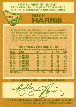 1978-79 O-Pee-Chee #182 Billy Harris Back