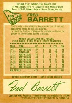 1978-79 O-Pee-Chee #185 Fred Barrett Back