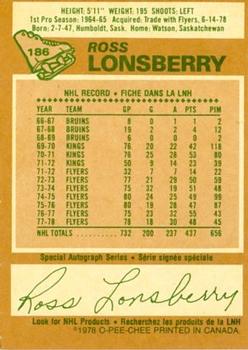 1978-79 O-Pee-Chee #186 Ross Lonsberry Back