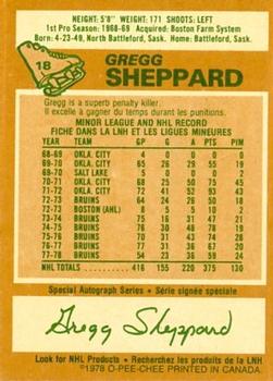 1978-79 O-Pee-Chee #18 Gregg Sheppard Back