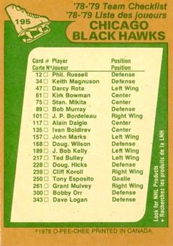 1978-79 O-Pee-Chee #195 Chicago Blackhawks Back