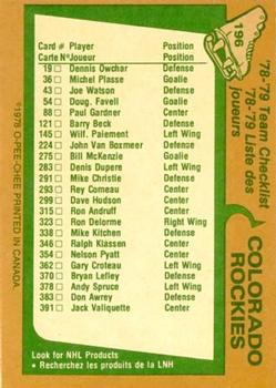 1978-79 O-Pee-Chee #196 Colorado Rockies Back