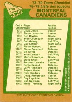 1978-79 O-Pee-Chee #200 Montreal Canadiens Back