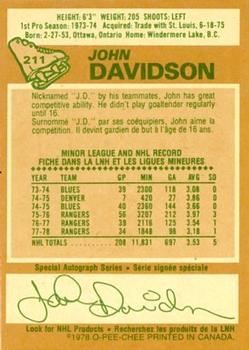 1978-79 O-Pee-Chee #211 John Davidson Back