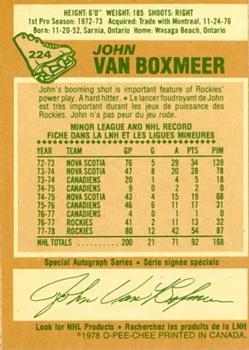 1978-79 O-Pee-Chee #224 John Van Boxmeer Back