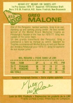 1978-79 O-Pee-Chee #233 Greg Malone Back