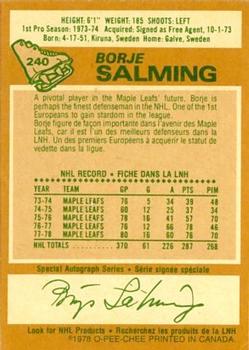 1978-79 O-Pee-Chee #240 Borje Salming Back