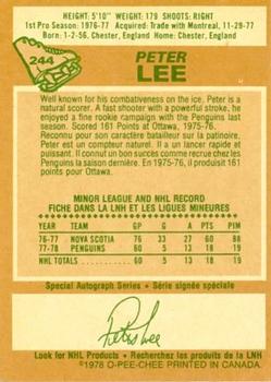 1978-79 O-Pee-Chee #244 Peter Lee Back