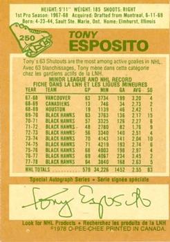 1978-79 O-Pee-Chee #250 Tony Esposito Back