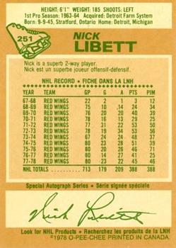 1978-79 O-Pee-Chee #251 Nick Libett Back