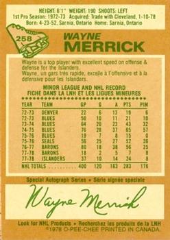 1978-79 O-Pee-Chee #258 Wayne Merrick Back