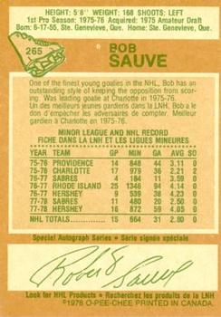 1978-79 O-Pee-Chee #265 Bob Sauve Back