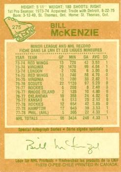 1978-79 O-Pee-Chee #275 Bill McKenzie Back