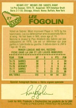 1978-79 O-Pee-Chee #27 Lee Fogolin Back