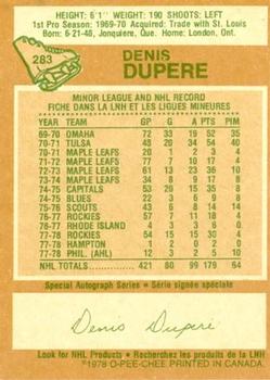 1978-79 O-Pee-Chee #283 Denis Dupere Back
