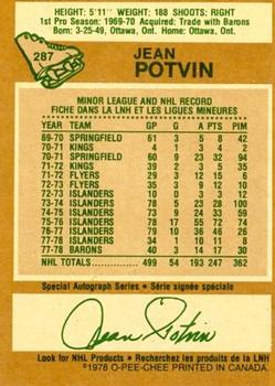 1978-79 O-Pee-Chee #287 Jean Potvin Back