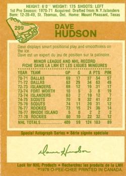1978-79 O-Pee-Chee #299 Dave Hudson Back