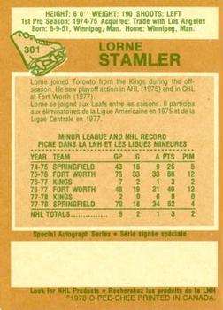 1978-79 O-Pee-Chee #301 Lorne Stamler Back