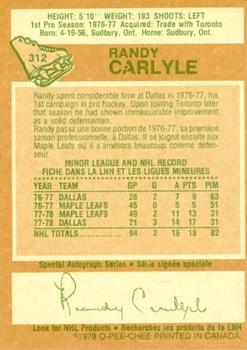 1978-79 O-Pee-Chee #312 Randy Carlyle Back