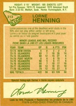 1978-79 O-Pee-Chee #313 Lorne Henning Back