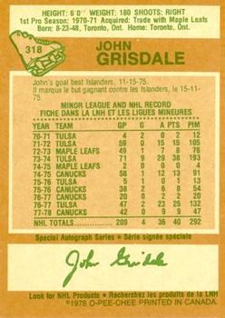 1978-79 O-Pee-Chee #318 John Grisdale Back