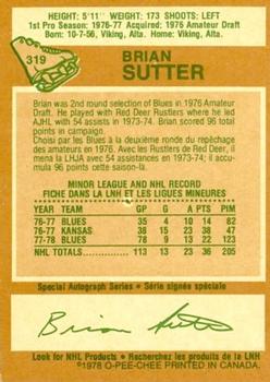 1978-79 O-Pee-Chee #319 Brian Sutter Back