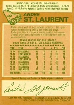 1978-79 O-Pee-Chee #32 Andre St. Laurent Back