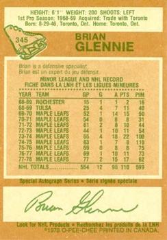 1978-79 O-Pee-Chee #345 Brian Glennie Back