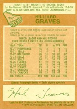 1978-79 O-Pee-Chee #357 Hilliard Graves Back