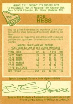 1978-79 O-Pee-Chee #358 Bob Hess Back