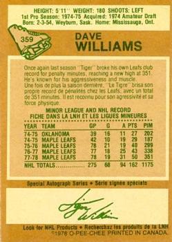 1978-79 O-Pee-Chee #359 Dave Williams Back