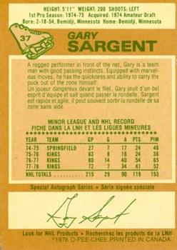 1978-79 O-Pee-Chee #37 Gary Sargent Back