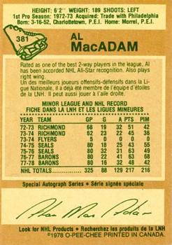 1978-79 O-Pee-Chee #381 Al MacAdam Back