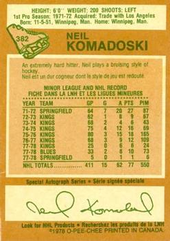 1978-79 O-Pee-Chee #382 Neil Komadoski Back