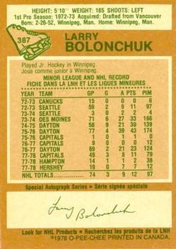 1978-79 O-Pee-Chee #387 Larry Bolonchuk Back