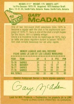 1978-79 O-Pee-Chee #42 Gary McAdam Back