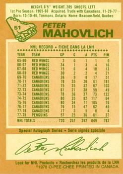 1978-79 O-Pee-Chee #51 Peter Mahovlich Back