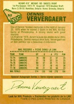 1978-79 O-Pee-Chee #52 Dennis Ververgaert Back
