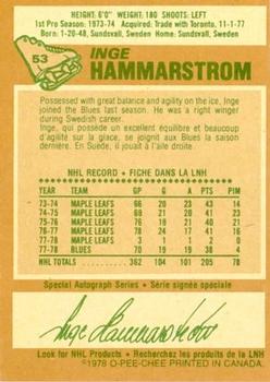 1978-79 O-Pee-Chee #53 Inge Hammarstrom Back