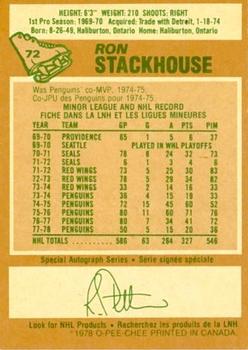 1978-79 O-Pee-Chee #72 Ron Stackhouse Back