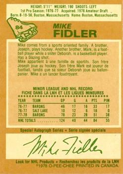 1978-79 O-Pee-Chee #84 Mike Fidler Back