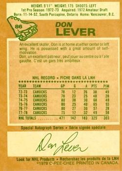 1978-79 O-Pee-Chee #86 Don Lever Back