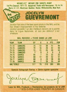 1978-79 O-Pee-Chee #94 Jocelyn Guevremont Back