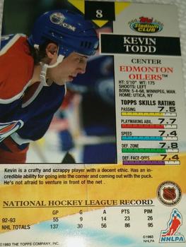 1993-94 Stadium Club - First Day Issue #8 Kevin Todd Back