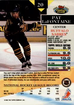 1993-94 Stadium Club - First Day Issue #20 Pat LaFontaine Back