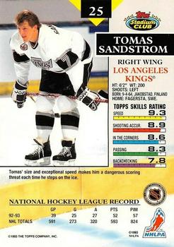 1993-94 Stadium Club - First Day Issue #25 Tomas Sandstrom Back